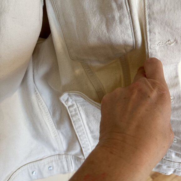 Mutual Weave Mens Denim Jacket Cream Button Front & Pockets Large Jean Relaxed - Picture 7 of 11